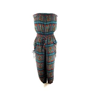Love by Chesley Strapless Boho printed pants romper large